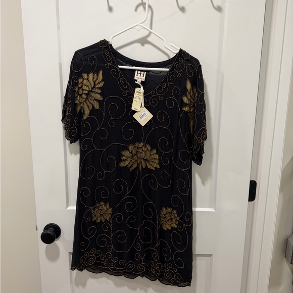 Haute Hippie Black Dress with Gold Embroidery